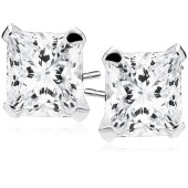 Cercei argint cu piatra Princess Cut 8 mm DiAmanti  1CK8ER_W-DIA